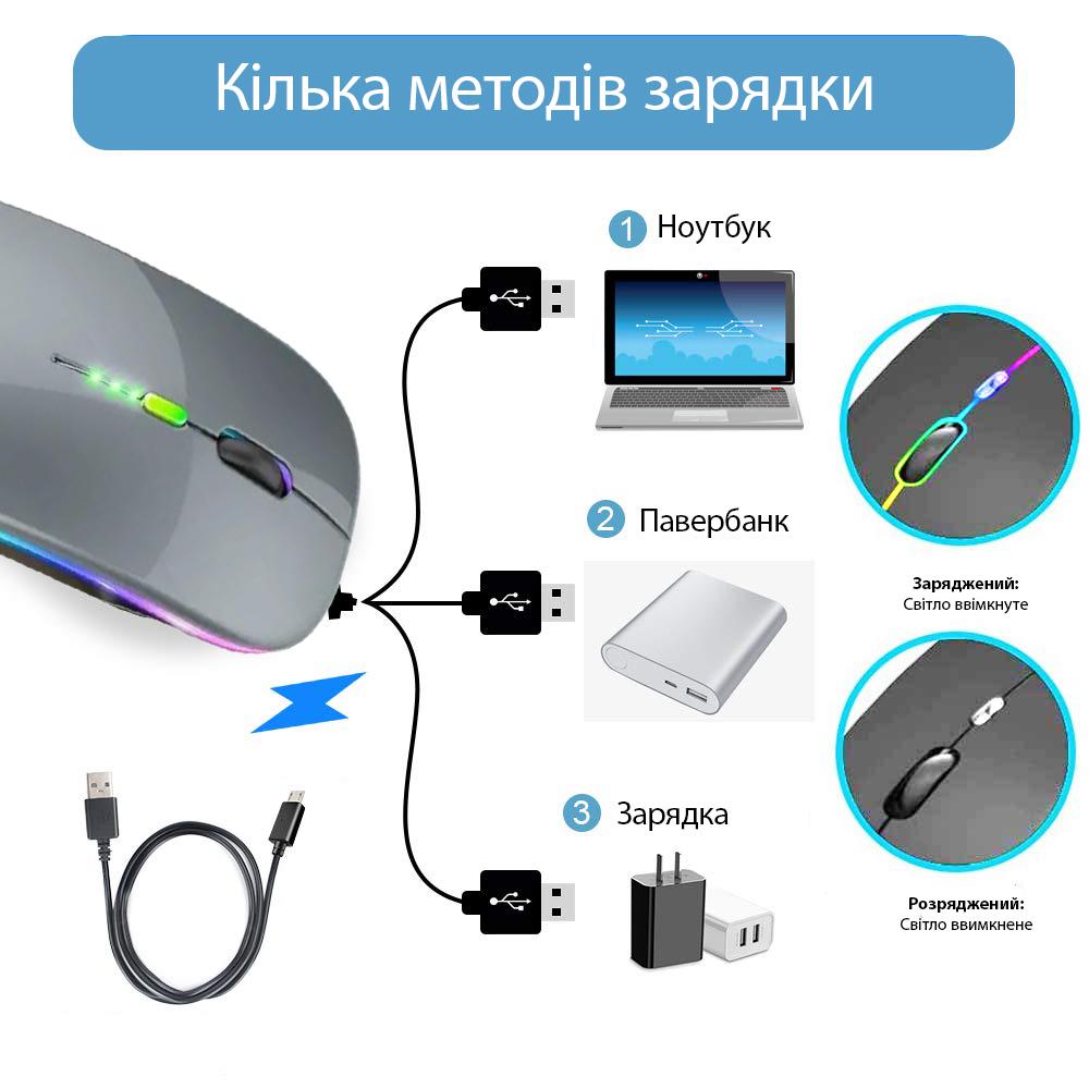 Компьютерная мышка Bluetooth с RGB подсветкой Grey - фото 2