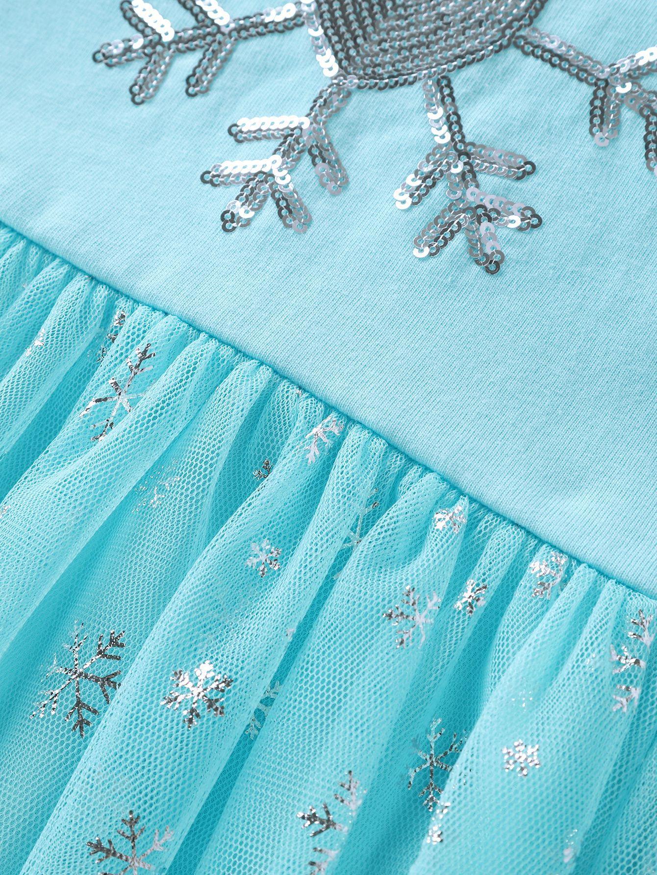 Платье детское со снежинкой 100 см Голубой (23992135) - фото 5