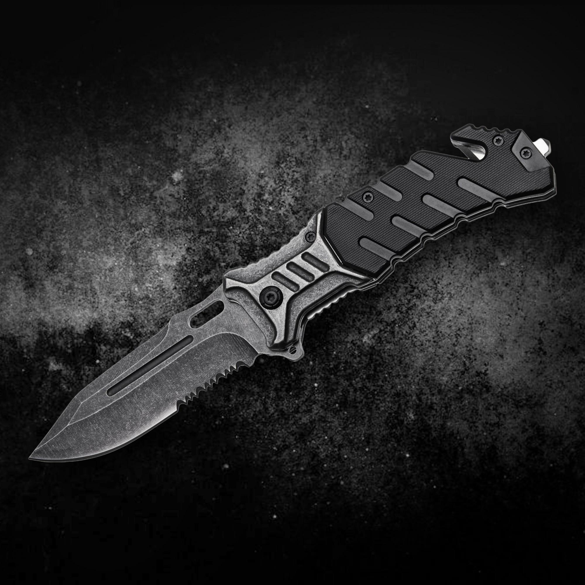 Ніж складаний напівавтоматичний кишеньковий Чорний Мілітарі (JH 84)