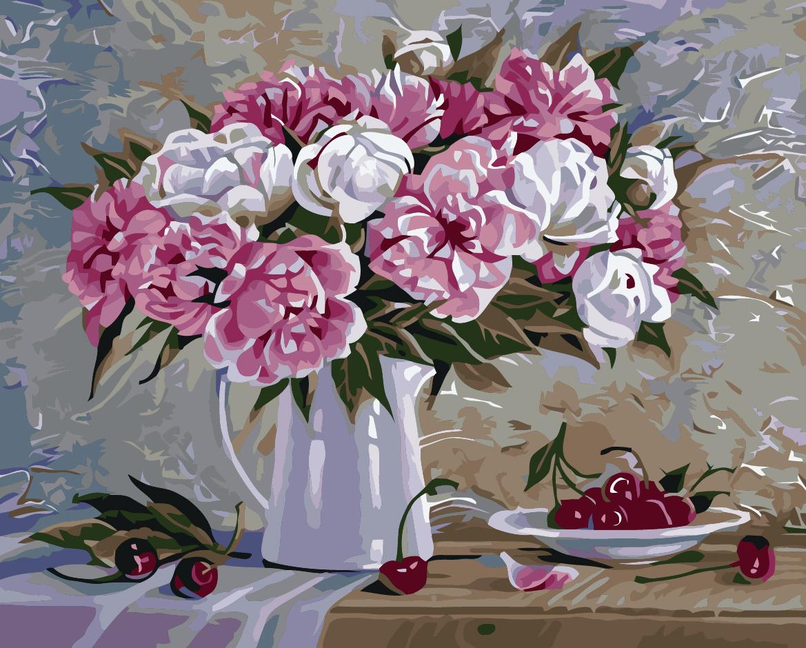 Картина по номерам Идейка "Пионы и черешня" 40х50 см (KH2061)