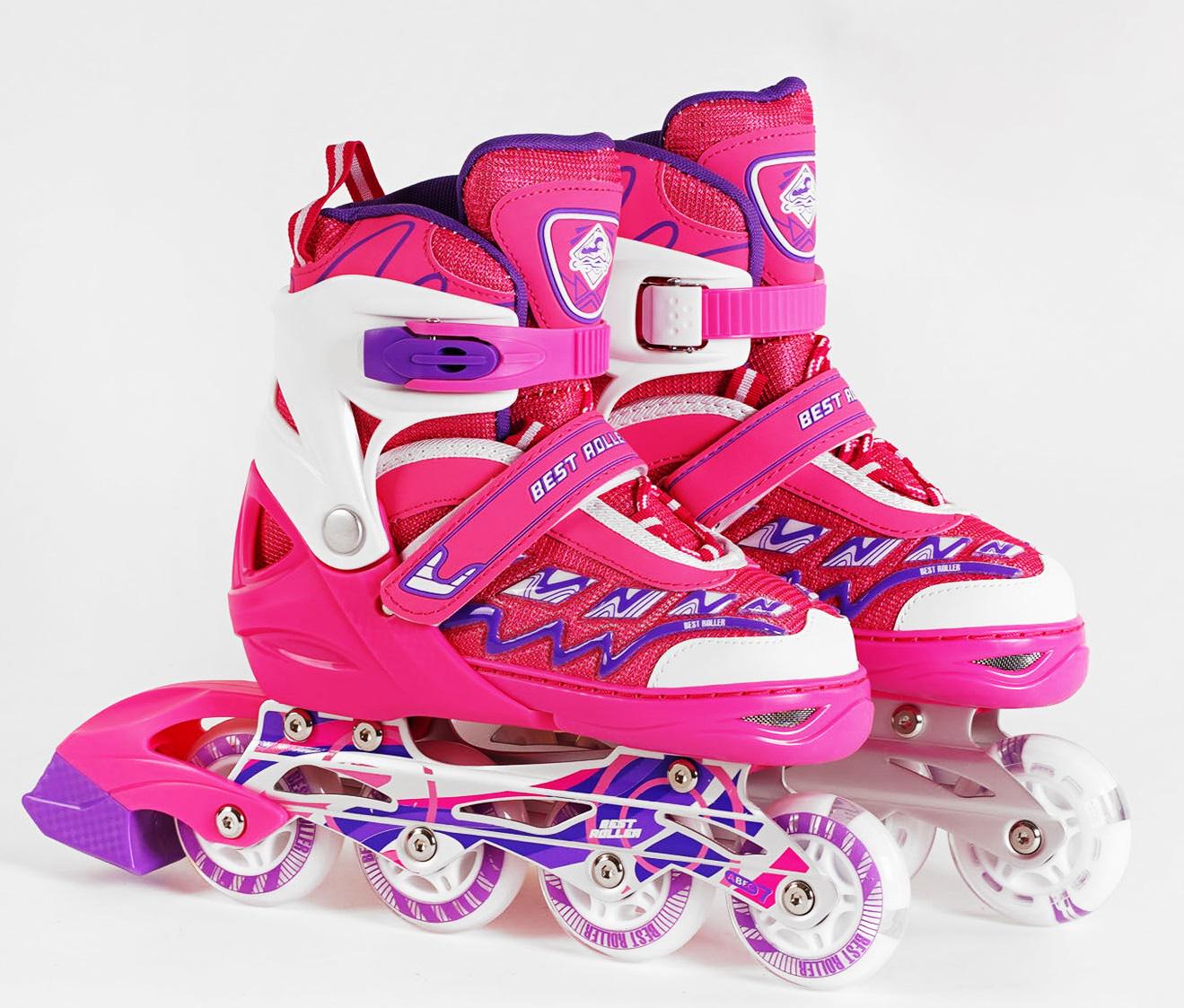 Роликовые коньки Best Roller PU колёса светящиеся в коробке р. 38-42 Pink (116490)