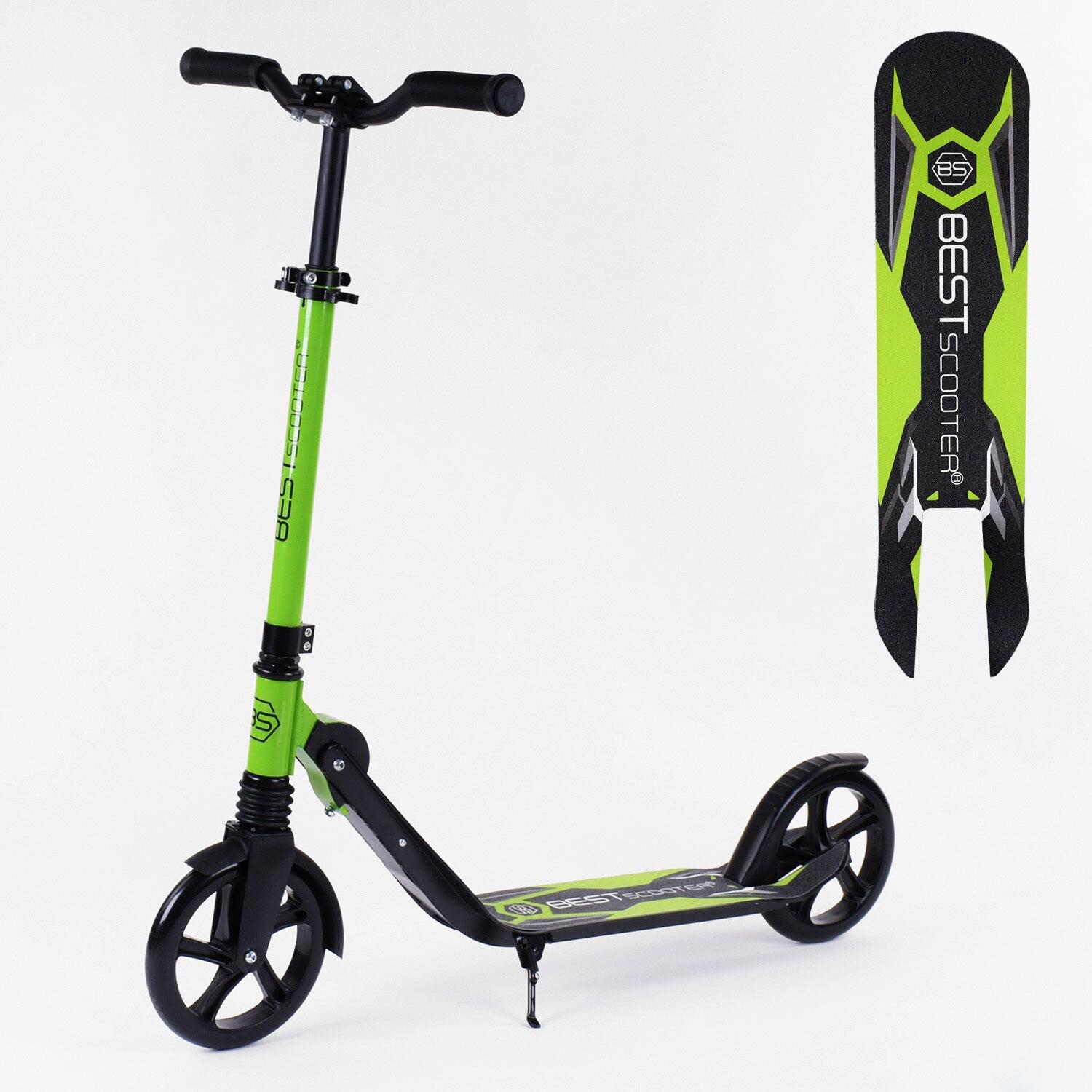 Самокат двоколісний Best Scooter колеса PU амортизатор складаний Black/Green (103469) - фото 2