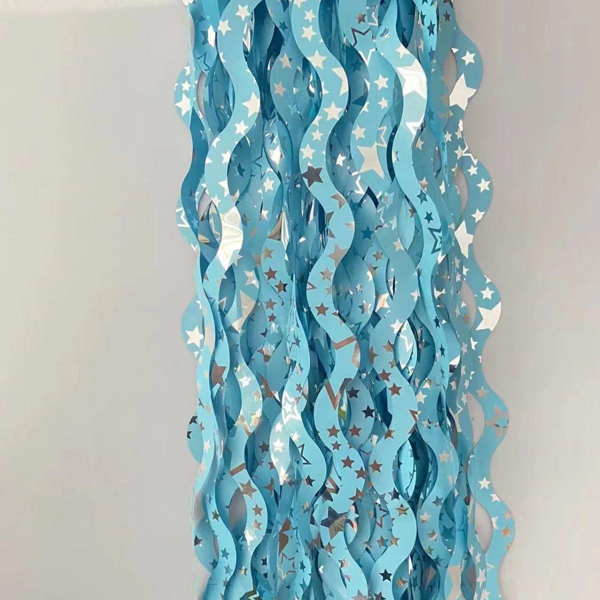 Дождик для фотозоны волнистый с принтом звездочек 2x1 м Голубовато серебристый (В3008)