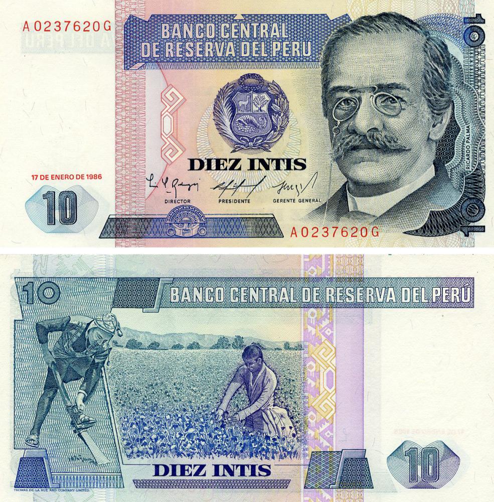 Коллекционная банкнота Перу 10 инт 1986 AU-UNC P126b (Б20688)