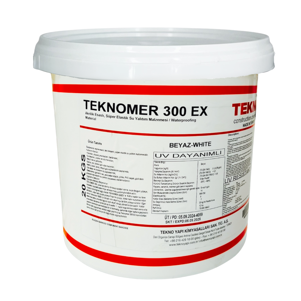 Мастика акриловая суперэластичная Teknomer 300 EX для гидроизоляции устойчива к УФ-излучению 20 кг Белый (TM300EX20)