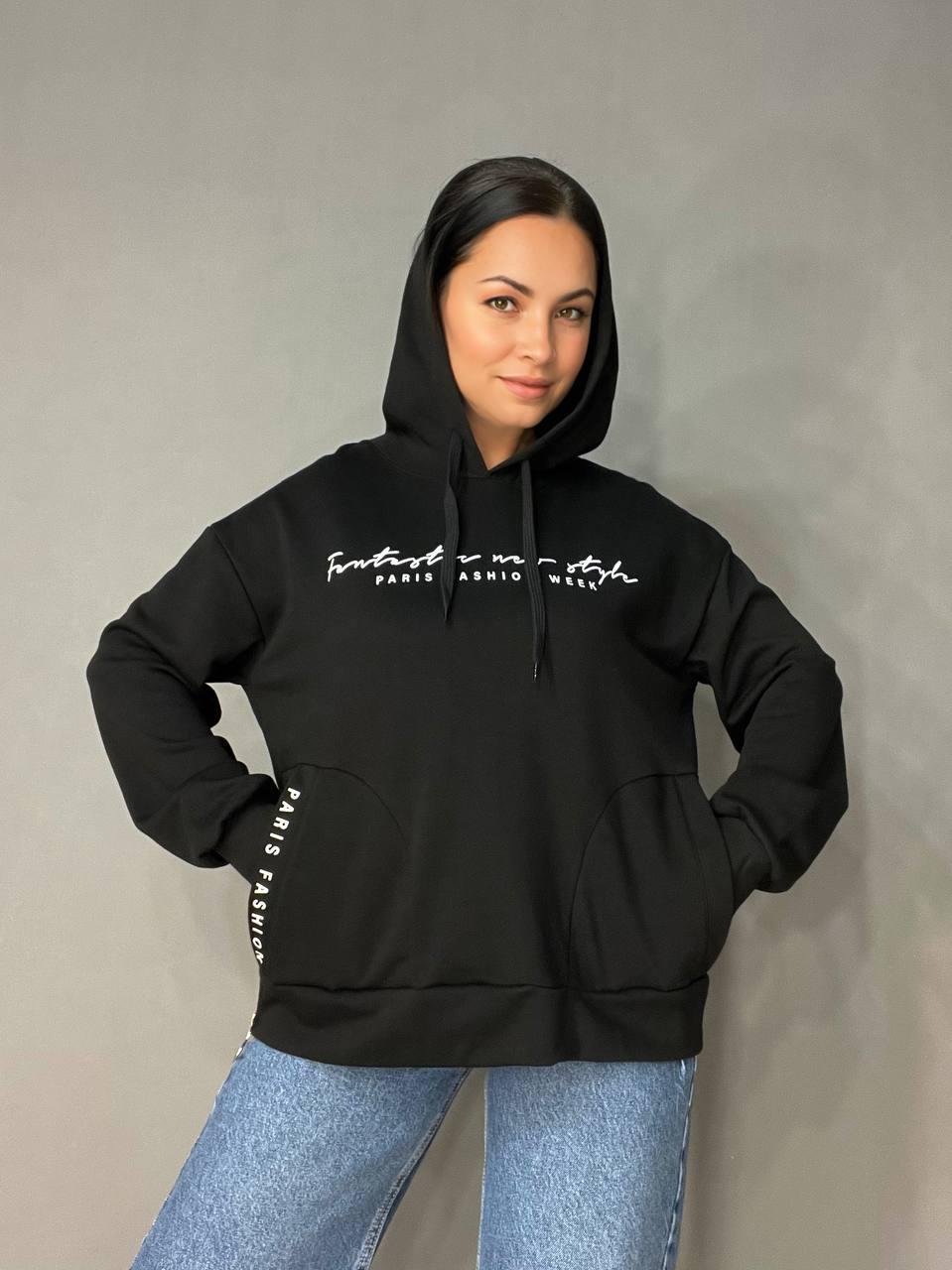 Худи женское JOGGY 8072 оверсайз с капюшоном удлиненное с карманами и молнией S Черный (3322) - фото 9 Худи женское JOGGY 8072 оверсайз с капюшоном удлиненное с карманами и молнией S Черный (3322) - фото 9