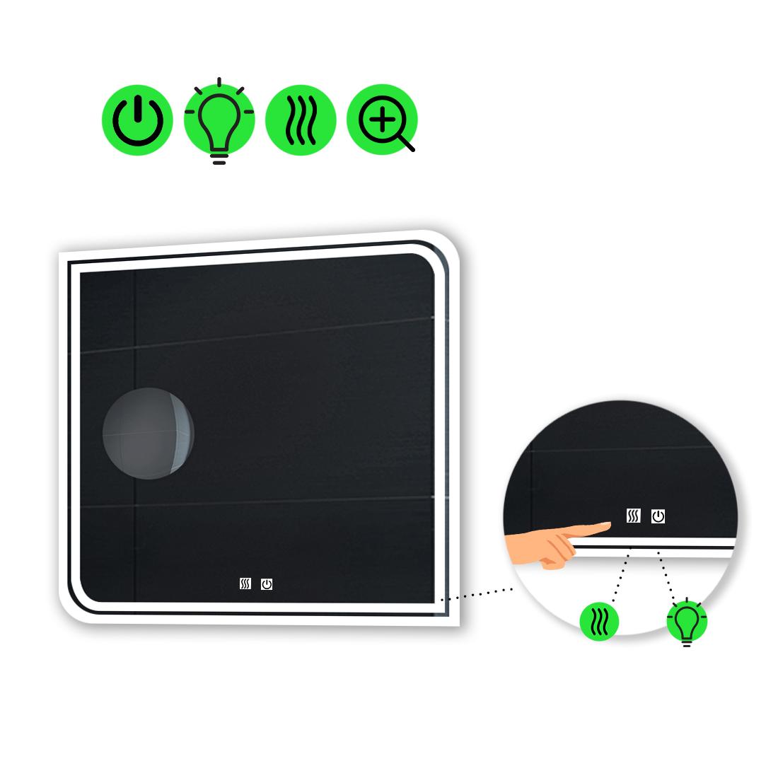 Зеркало с LED подсветкой Federica с двумя/сенсорами/подогревом и линзой без подсветки 60x60 см (Federicak08)