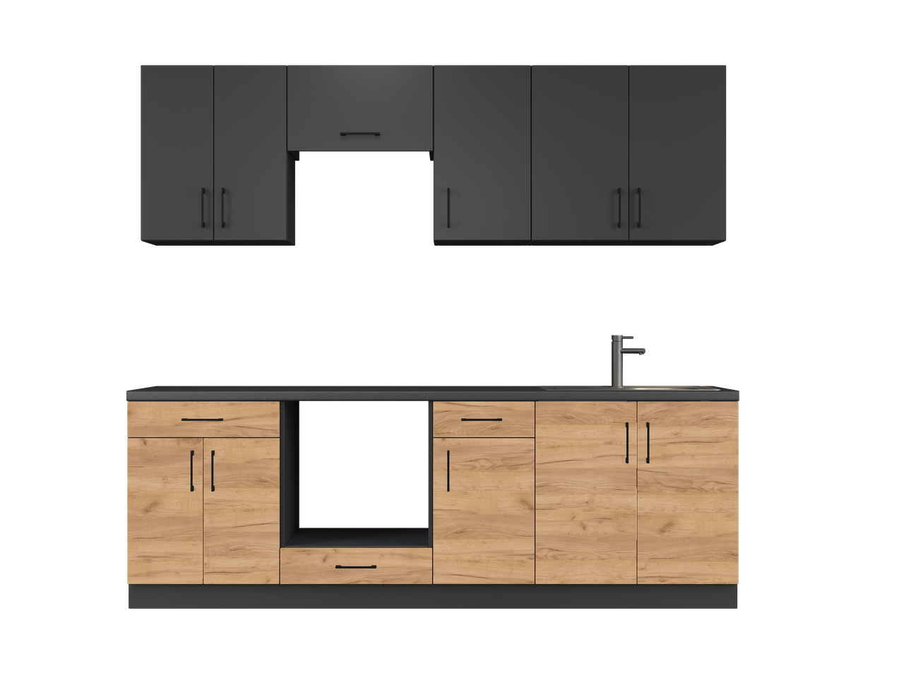 Кухня готовая Эверест К-7 Оптима и столешница 2,4 м Антрацитовый/Крафт золотой (25031)