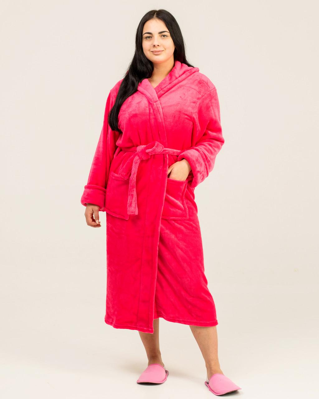 Халат женский на запах с капюшоном махровый 2 кармана M Манго (48)