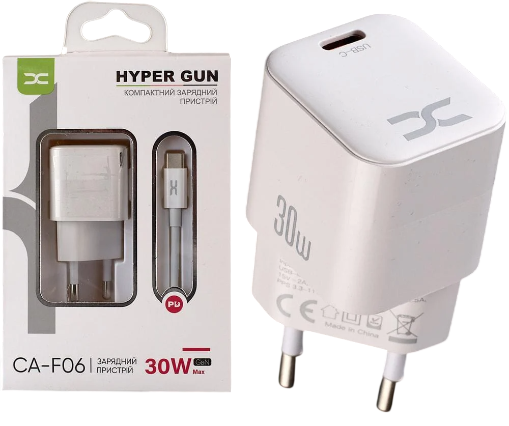 Зарядное устройство DC CA-F06 PD 30Wmax GaN Type-C/LED indicator/кабель Type-C-Type-C White (34883)