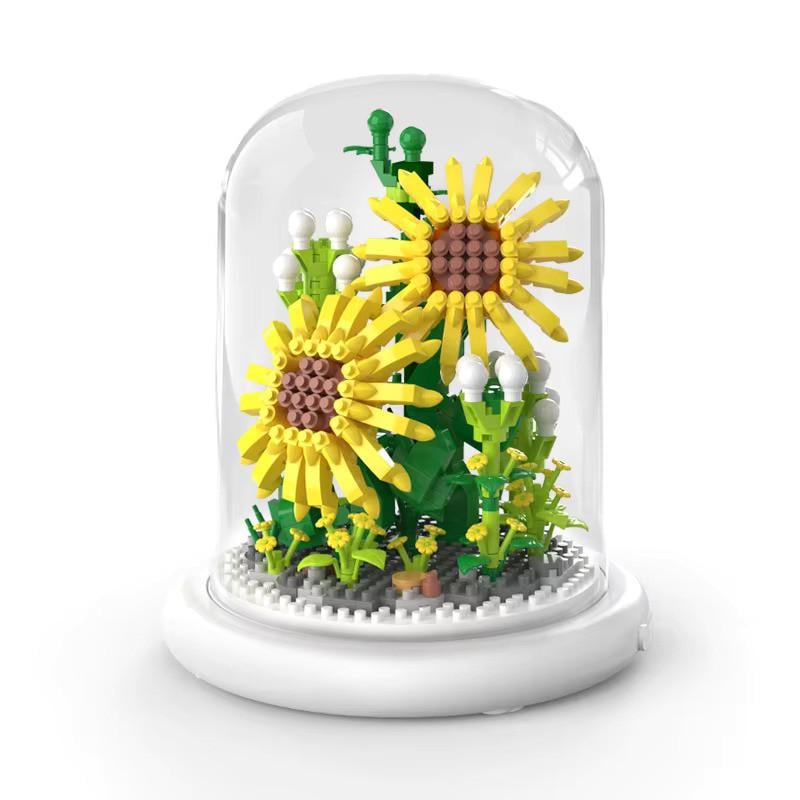 Конструктор-ночник Цветок в колбе с подсветкой Подсолнечник 590 дет.