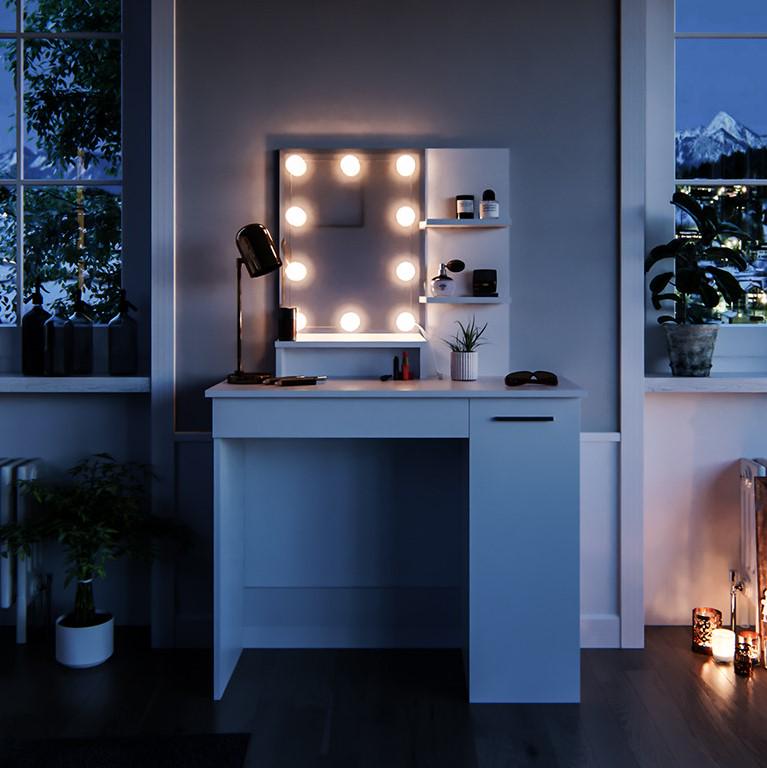 Туалетный столик с лампами Julia и стул хоккер Белый - фото 6 Туалетный столик с лампами Julia и стул хоккер Белый - фото 6