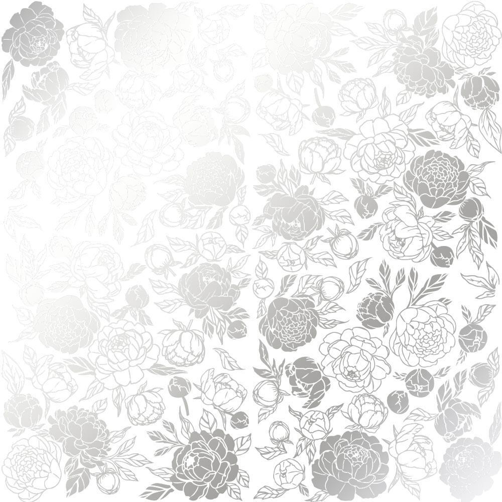 Лист бумаги односторонний Silver Peony Passion с серебряным тиснением 30,5х30,5 см White