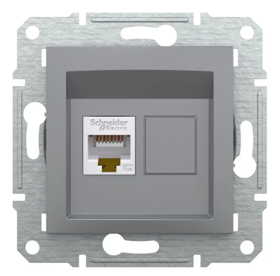 Розетка одинарная компьютерная Schneider Asfora RJ-45 сталь (28412516)