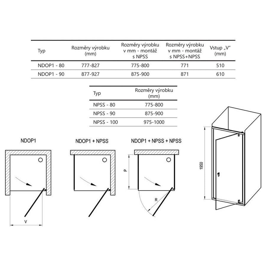 Душевая дверь в нишу Ravak Nexty NDOP1 03O70300Z1 90x195 см профиль Черный (193105) - фото 5