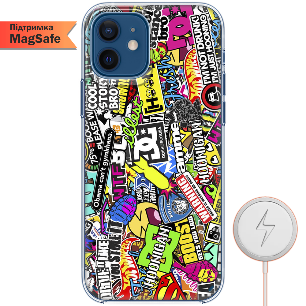 Чехол BoxFace iPhone 12 Multicolored Inscriptions Прозрачный силикон с поддержкой MageSafe (41161-up880-41497)