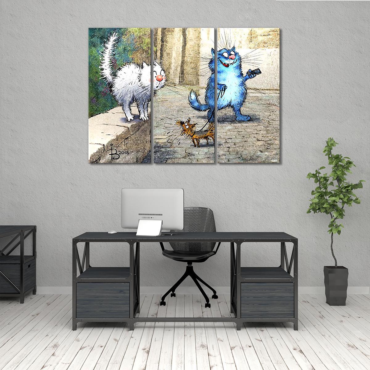 Модульная картина Натравил собаку на даму 3 модуля 50x75 см