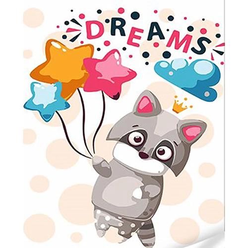 Картина по номерам Strateg Премиум Праздничный енот с лаком и уровнем 30x40 см (Str-SS1073)