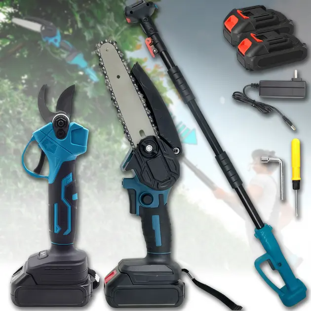 Набір акумуляторного інструменту 3в1 секатор 36 В/мініпил 6"/телескопічна штанга 155 см 2 АКБ 4 А/год - фото 2