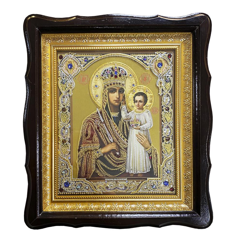 Икона Призри на смирение писаная на стекле 32х28 см (ФР-00007601)