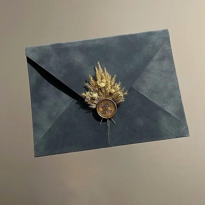 Конверт оксамитовий з підкладкою А5 16х21,5 см на магнітній застібці з декором Синьо-сірий (2486091922)