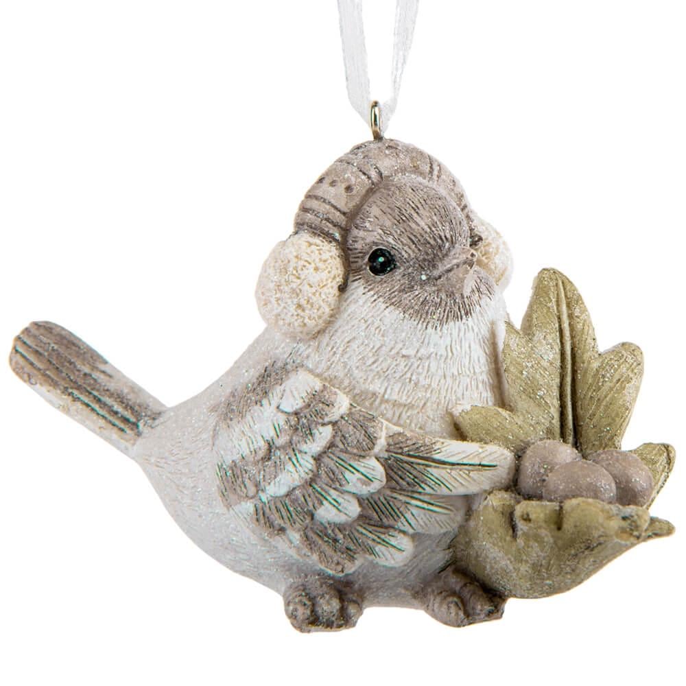 Подвеска новогодняя керамическая на елку Elisey Синичка с подарком Серый (NH-106-K-250)