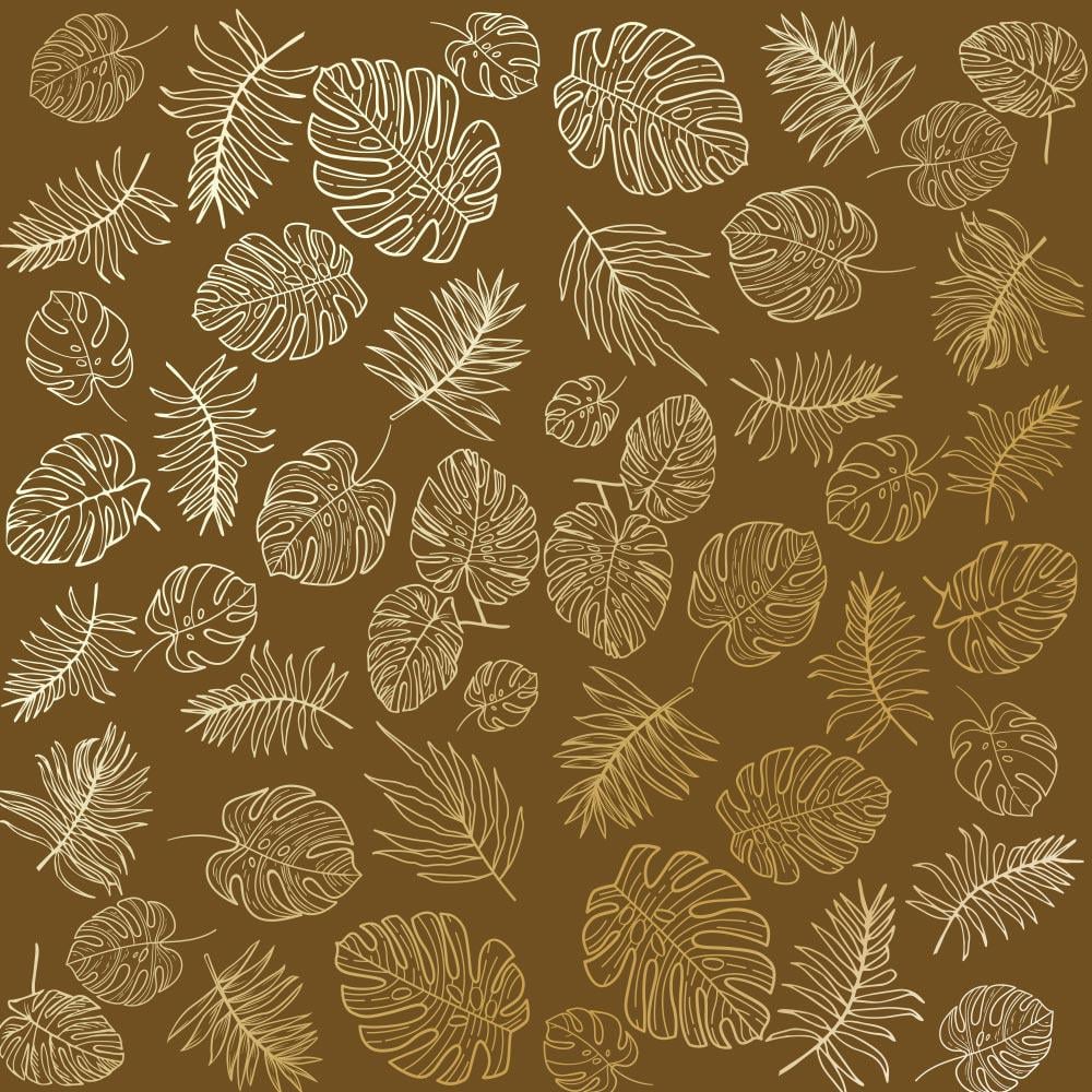 Лист бумаги односторонний Golden Tropical Leaves с фольгированием 30,5х30,5 см Milk Chocolate