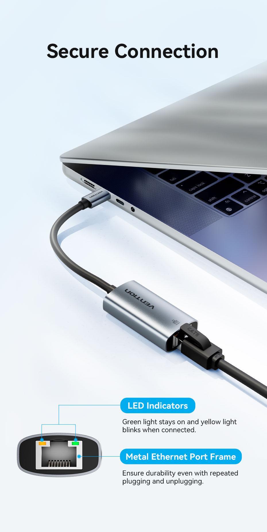 Адаптер Vention USB-C на Gigabit Ethernet 1000 Мбит/с алюминиевый 0.15 м Серый (CFPHB) - фото 13