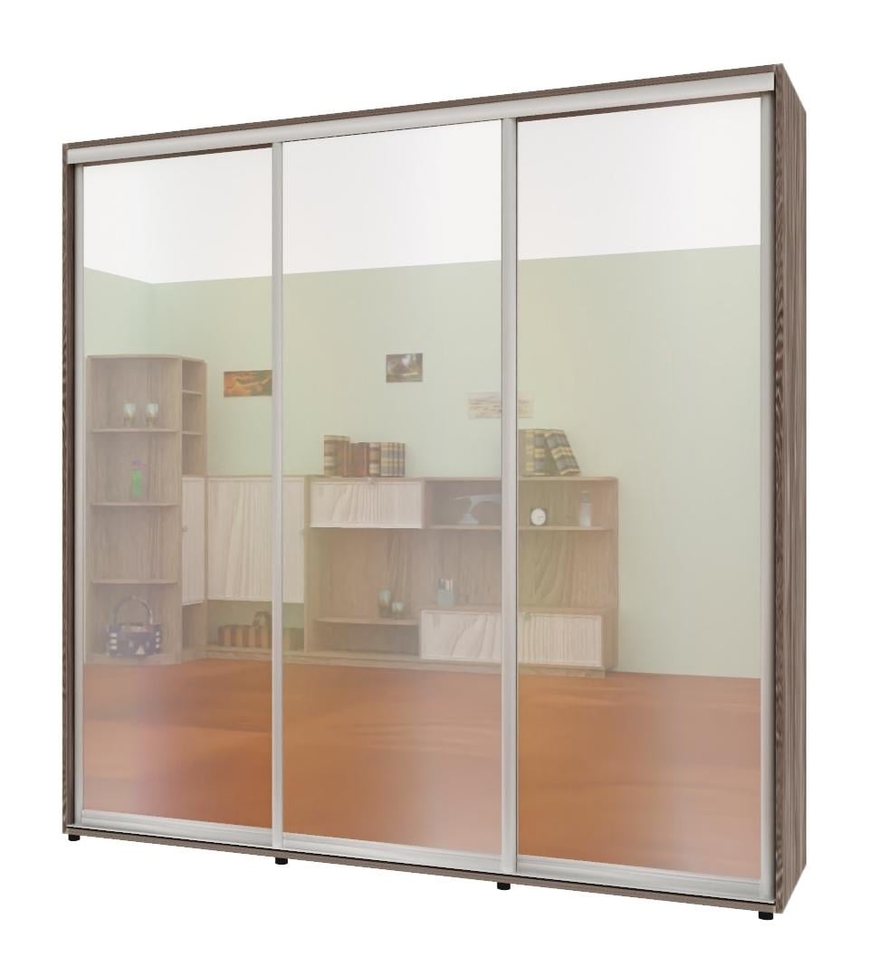Шкаф-купе трехдверный Комфорт Мебель Зеркало Макси 230х60х210 см Трюфель