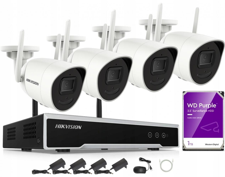 Комплект відеоспостереження Hikvision NK42W0H-1T(WD)D 2 Мп на 4 камери зі звуком з жорстким диском Wi-Fi (22900265)