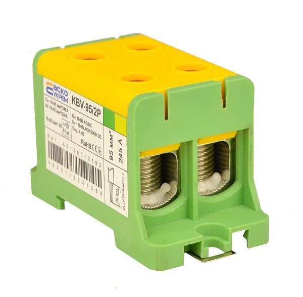 Клема ввідна силова АСКО KBV 16-95 мм.кв 245А 2-2 800V AC Жовто-зелена (A0130010192)