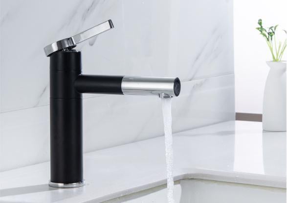 Смеситель для умывальника однорычажный кран горизонтальный монтаж WanFan для ванны Черный-хром