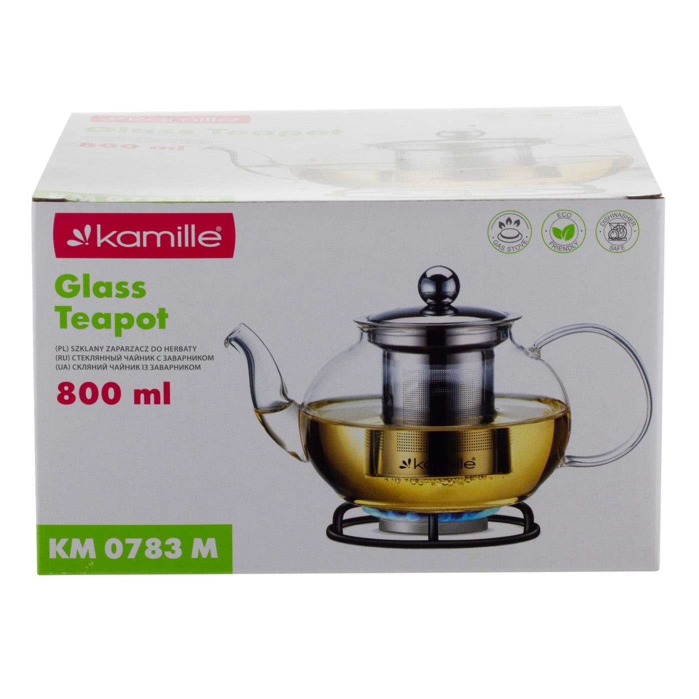 Заварювальний чайник Kamille скло/нержавіюча сталь зі знімним ситечком 800 мл (26715844) - фото 2 Заварювальний чайник Kamille скло/нержавіюча сталь зі знімним ситечком 800 мл (26715844) - фото 2