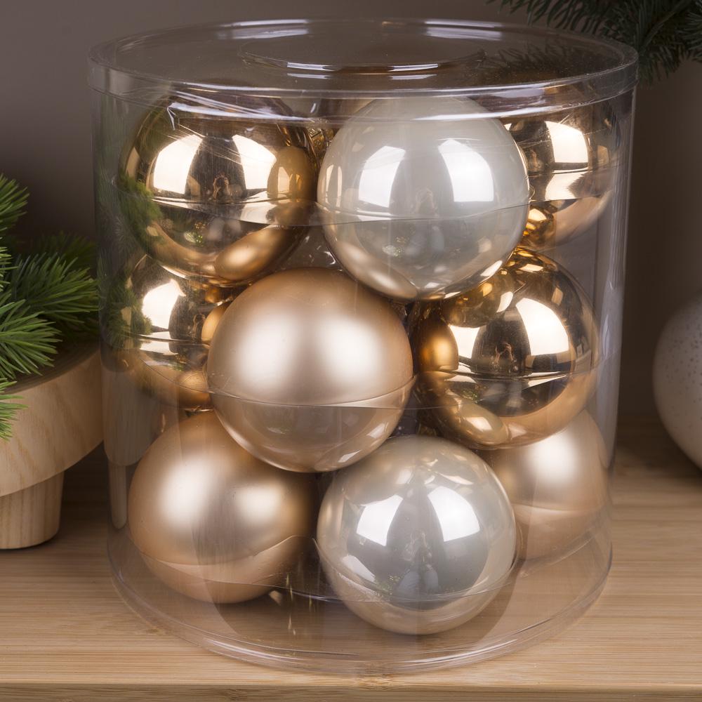 Шары новогодние из стекла 8 см 15 шт. Кремовый золотой (4271-31)