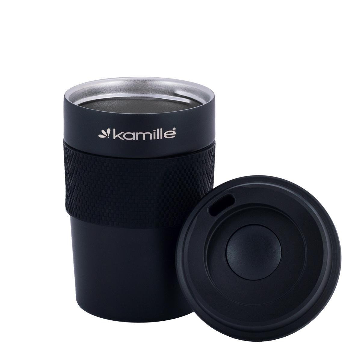 Термочашка Kamille из нержавеющей стали с TPR-вставкой 360 мл Черный (2049) - фото 5