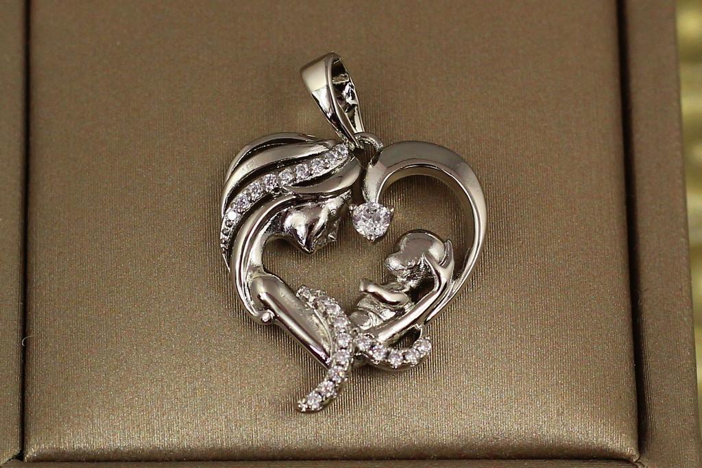 Кулон Xuping Jewelry Мать и ребенок с камнем в сердечке 2,2 см Серебристый