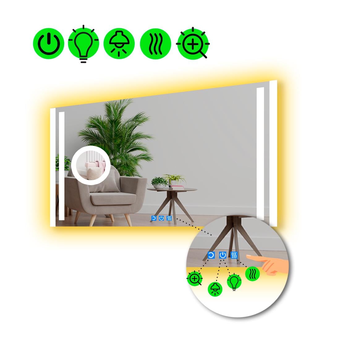 Зеркало с LED подсветкой Mirta с подогревом и линзой с подсветкой 100x60 см (8776485)