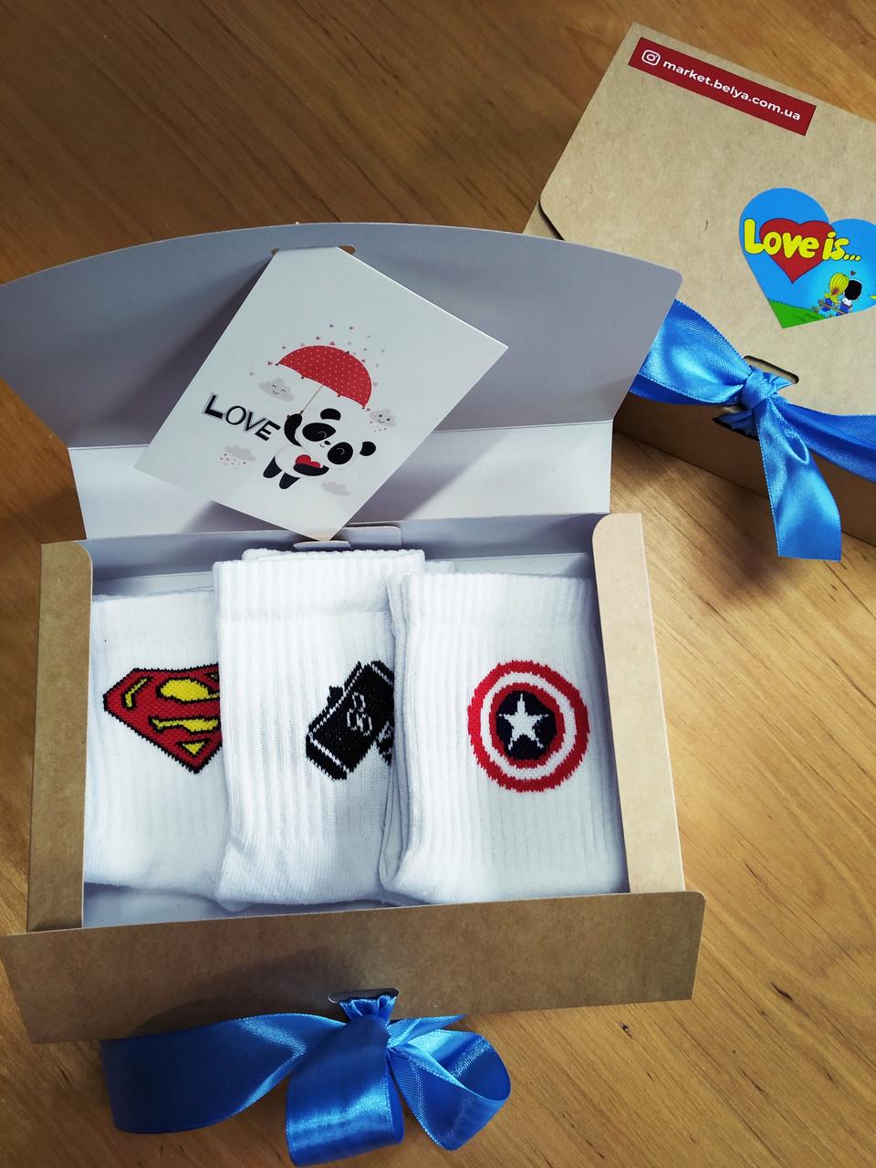 Подарунковий набір носків чоловічий Superman Marvel зірка Молот Тора 3 шт.