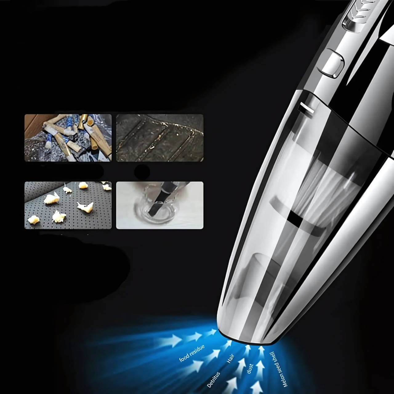 Пилосос бездротовий автомобільний для сухого/вологого прибирання в машині/будинку 5 насадок Чорний (232781464) - фото 6