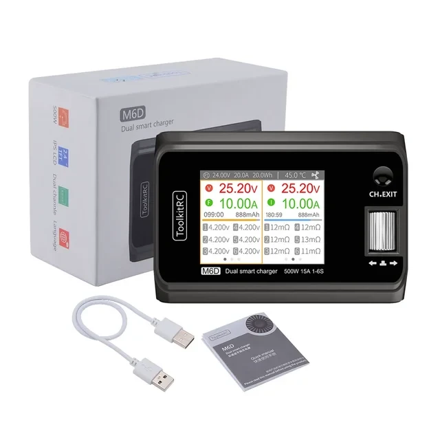 Зарядное устройство ToolkitRC M6D 500W 15A DC с двумя выходами для 1-6S Lipo LiHV Lion NiMh Pb Battery FPV (24685245)