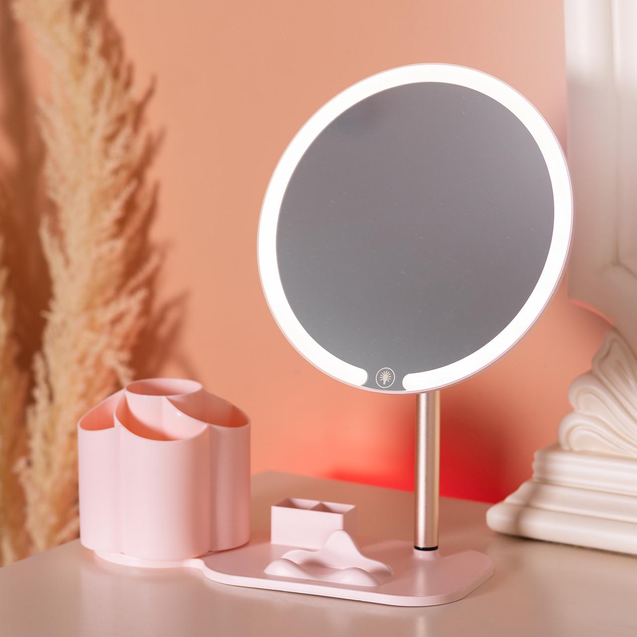 Дзеркало для макіяжу з підсвічуванням кругле настільне з підставкою 21 см рожевий (6891) - фото 9 Дзеркало для макіяжу з підсвічуванням кругле настільне з підставкою 21 см рожевий (6891) - фото 9