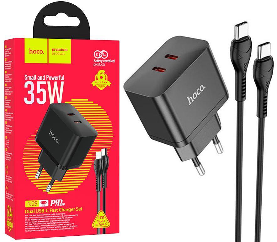 Зарядка швидка Hoco BN29 2 Type-C кабель Type-C 35W Black (36805)