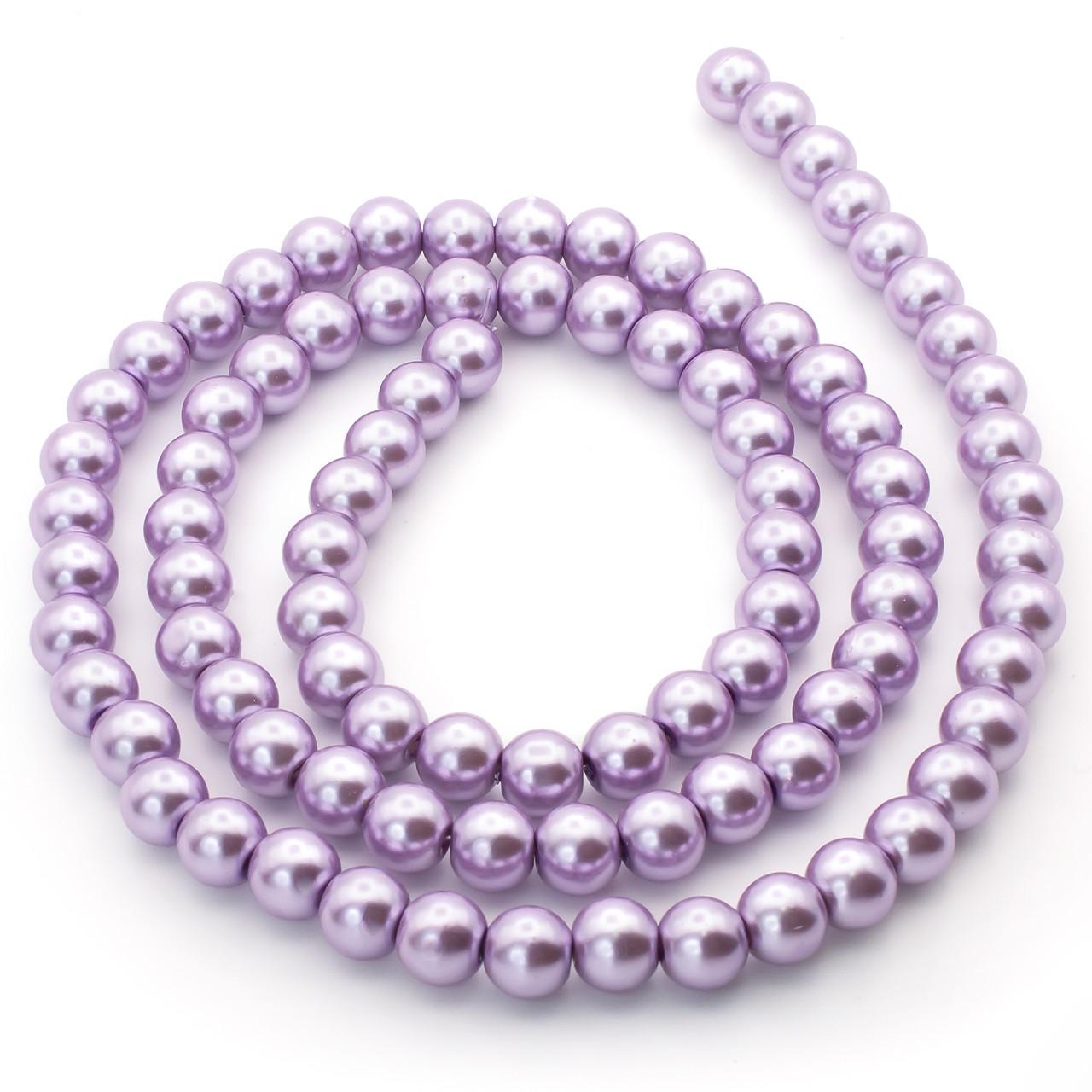 Бусины стеклянные на нитке под жемчуг 8 мм 80 см 105 шт. Сиреневый (БЖ0008к15)