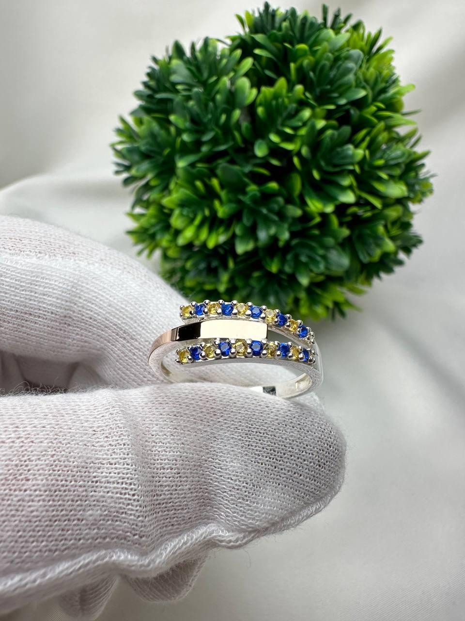 Кольцо серебряное с накладками золота Алиса р. 18 375/925 проба Желто-голубой