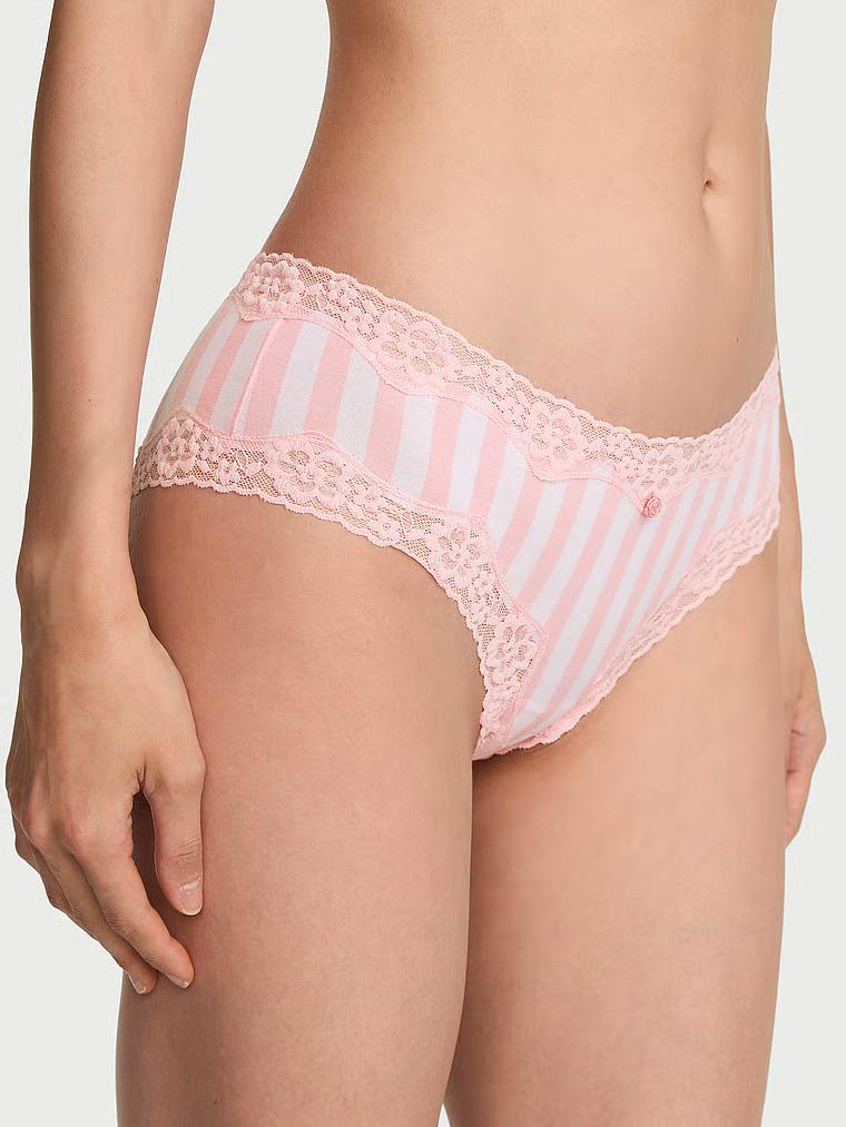Трусики Victoria's Secret Cotton Lace-Waist Cheeky Panty M Розовый (27271853)