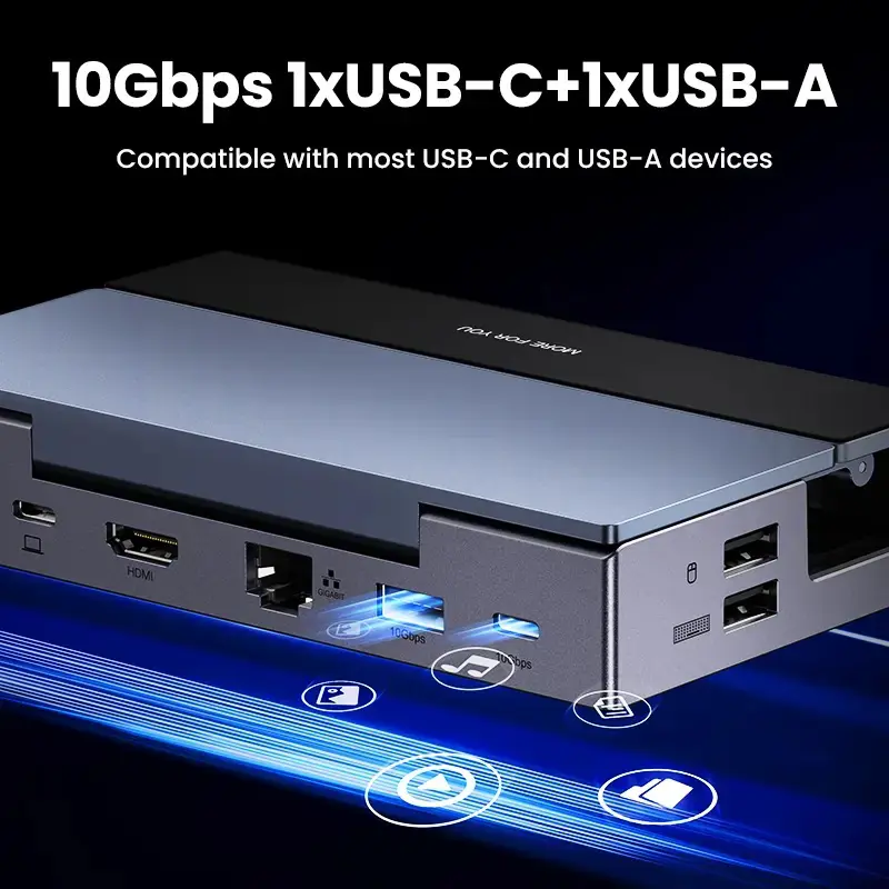 Концентратор USB-C Docing Station UGREEN CM800 підставка 9-in-1 HUB 10Gbps HDMI 4K60Hz RJ45 PD100W Grey (25869) - фото 8