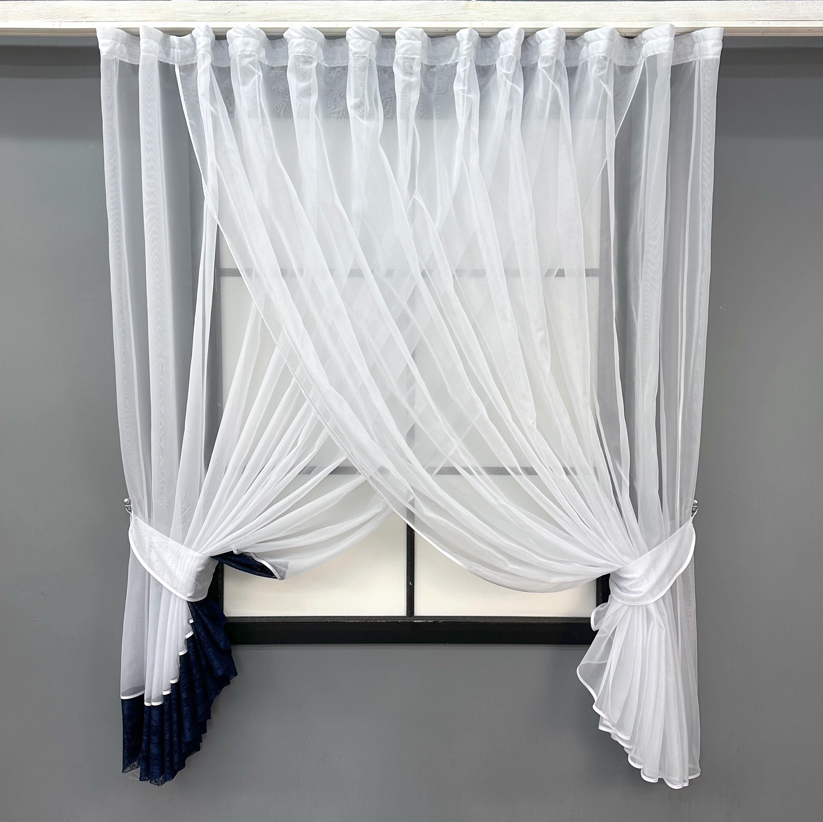 Шторки кухонні VR-Textil № 101к із підв'язками 330х170 см Білий/Синій (52-1181)