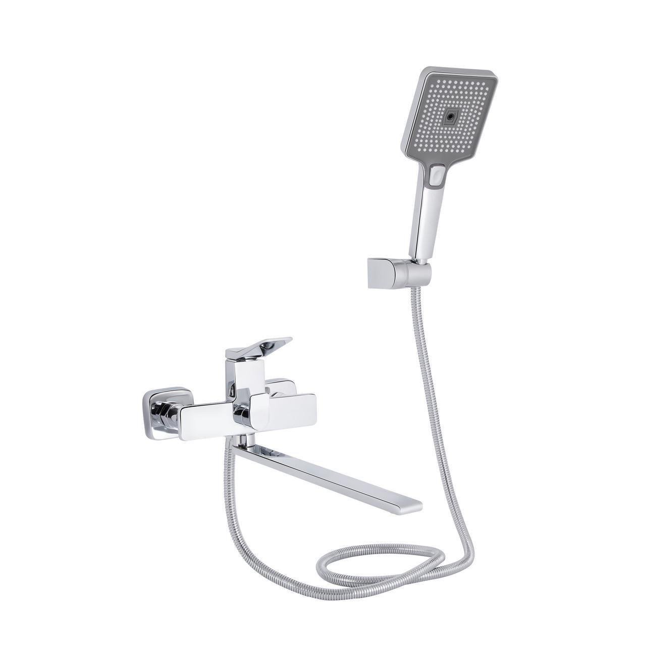 Смеситель для ванны Qtap Presto QTPRE2601CRM45573 с длинным поворотным изливом с душевым гарнитуром Chrome (2552208923)