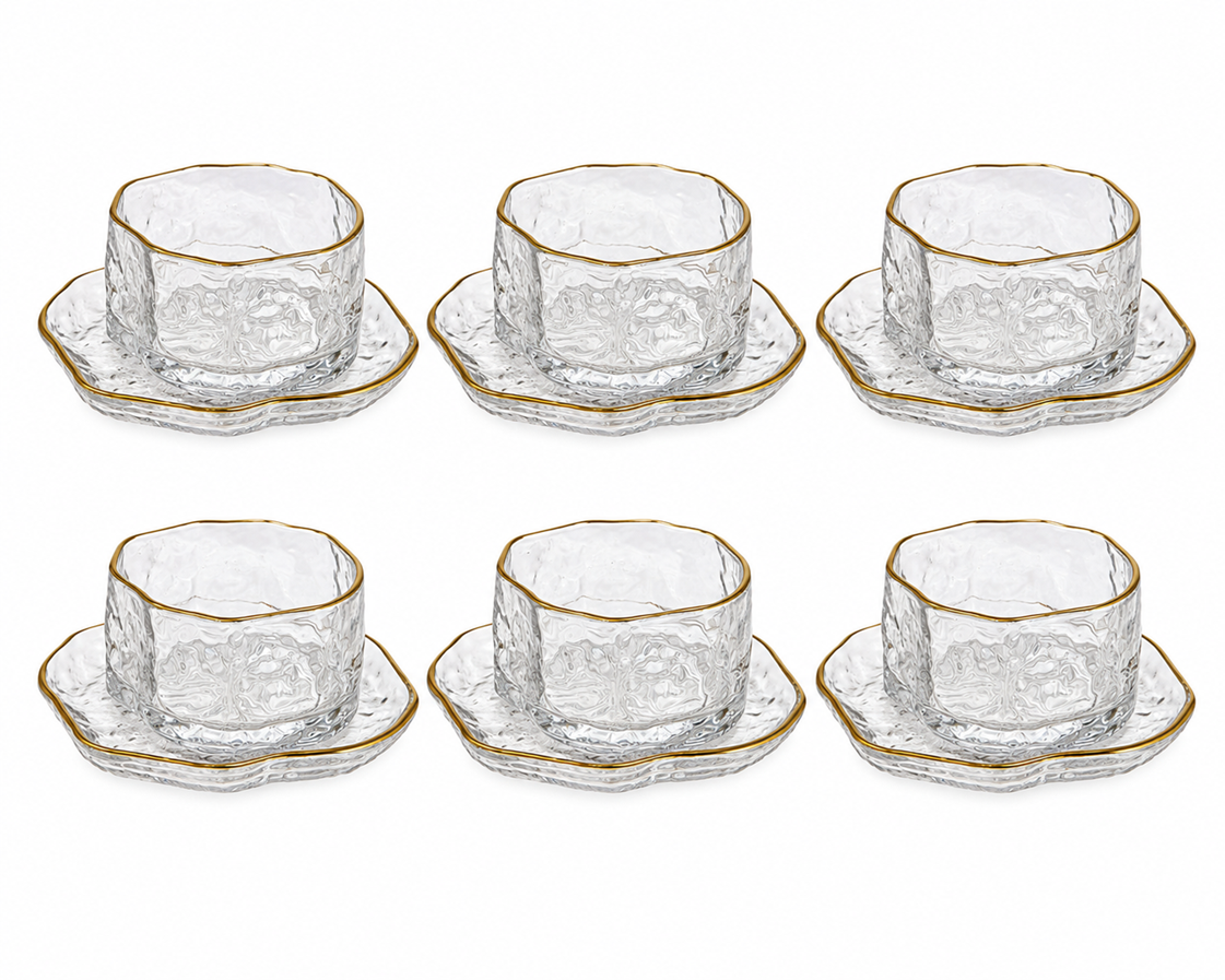 Набор стеклянных креманок с блюдцами Glassware 12 предметов Прозрачный с золотым кантом (3157418030)