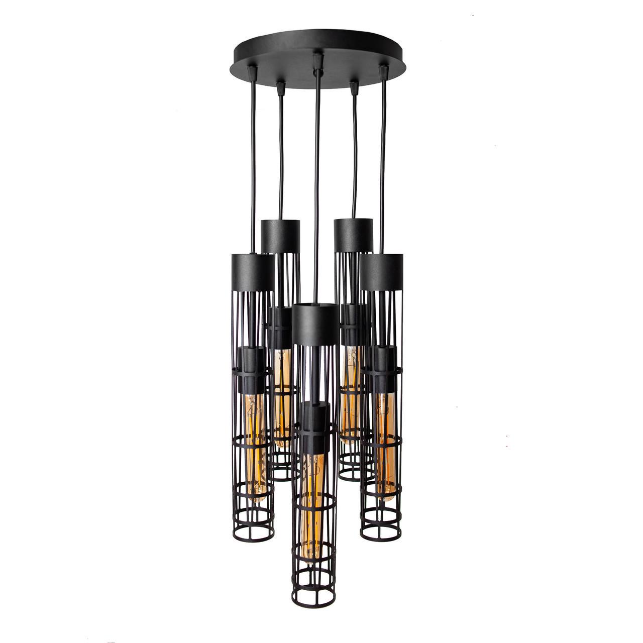 Подвесной светильник MSK Electric Flow в стиле лофт на круглом основании под лампы Е27 Черный (NL 6040-5R BK) - фото 3